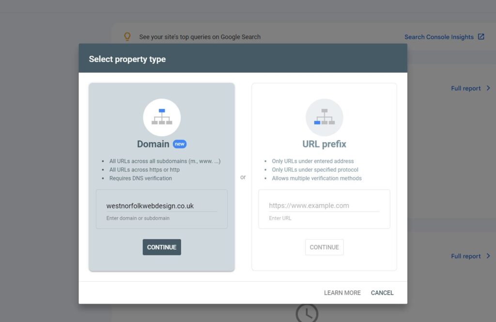 Google Search Console - Add Property